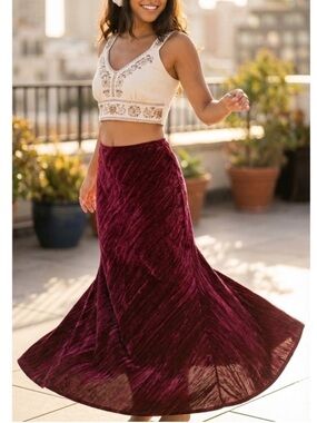 Free People Noa Crushed Velvet Burgundy Maxi Dress Size L Slip On Mermaid